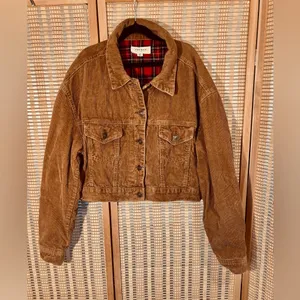 Pacsun Corduroy Cropped Jacket Flannel Lining, Button-Up, Tan, Sz M-L thumbnail 3