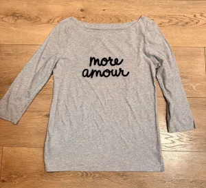 LOFT Ann Taylor 3/4 Sleeve Boat Neck T‎ Shirt More Amour Graphic Size Small Blue thumbnail 1