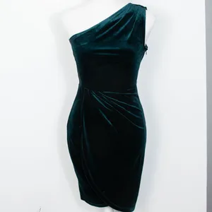 Lulus All The Luxe One Shoulder Green Velvet Lace Mini‎ Tulip Dress Womens XS thumbnail 3