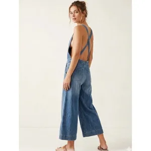 Free People We The Free Rambler Denim Wide Leg Overalls Jumpsuit Size 4W thumbnail 2