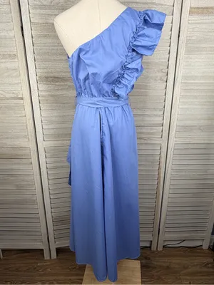 ZESICA One Shoulder Sleeveless Ruffle Maxi Dress Dusty Blue-Large thumbnail 3