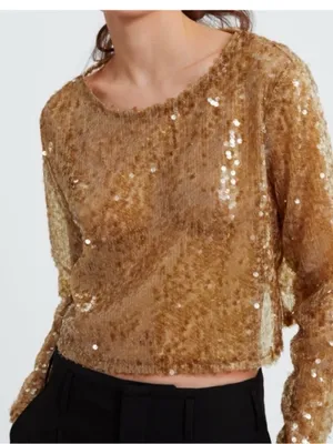 NWT ZARA Golden Brown Sequin Top thumbnail 1