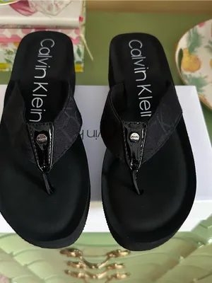 Calvin Klein Women's Mulan Logo Black Wedge Thong Slides Sandals Size 10 NIB thumbnail 11