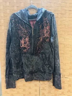 Deceiver Graphic Zip Hoodie Sweater L Black Distressed Y2K Gothic Grunge thumbnail 3