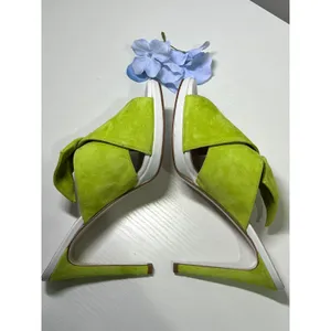 Tara Grinna Lime Green Suede Bow Mule Heels Handmade‎ in Italy Size 38 thumbnail 7