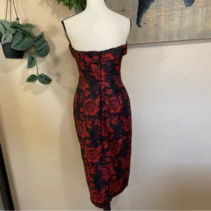 NWOT Lulus Polished Muse Black and Red Jacquard Strapless Midi Dress thumbnail 5