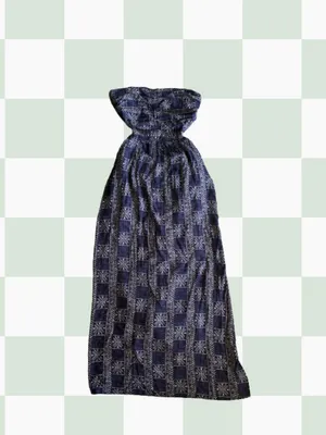 Free People Peyton Maxi Dress features a navy blue and cream geometric print thumbnail 3