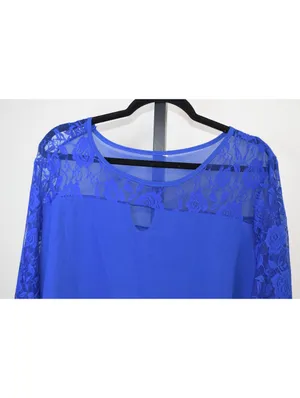 Royal Blue Sheer Chiffon Tunic Dress Size 5XL – Lace Sleeve Layered Hem thumbnail 6