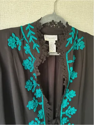Soft Surroundings Padma Black Kimono XS Teal Embroidered Lace Trim thumbnail 2