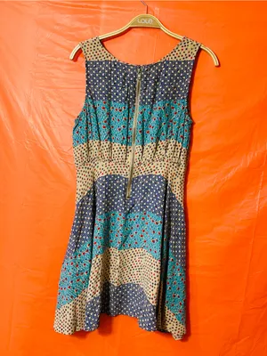 Free People Sleeveless Patchwork Floral Sundress in Navy, Teal & Tan thumbnail 10
