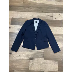 Ann Taylor Factory Blazer Size 10 Navy Satin Lined Single Button Classic Career thumbnail 4