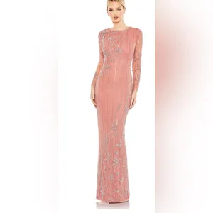 New Mac Duggal Pink Embellished High Neck Illusion Long Sleeve Gown - Size 14 thumbnail 12