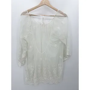 Bikini‎ Lab Women White Sheer Lace Embroidered Tie Back Swim Cover-Up Large thumbnail 2