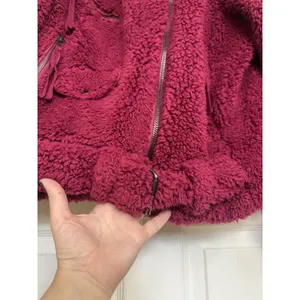Free People We The Free So Cozy Slouch Moto Jacket Burgundy Oversized S thumbnail 7