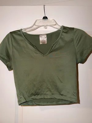 Kids Olive Green Biker Shorts with Matching Crop Top thumbnail 2