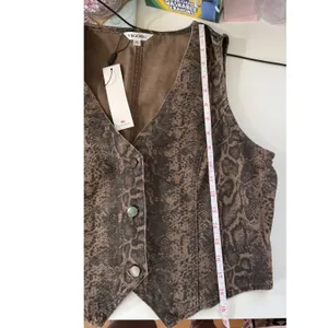 Vigoss Brown Snakeskin Denim Vest Button Front‎ Western Animal Print Womens XL thumbnail 7