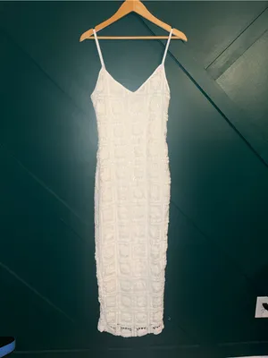 Here Comes the Sun Cayman Sunset Crochet Midi Dress White Beachy Vacation Ready Feminine Brunch thumbnail 4