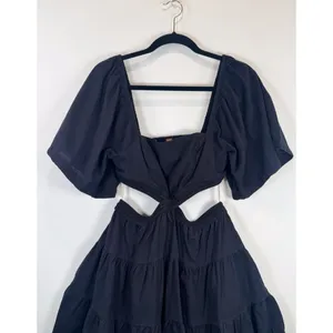 Free People Mini Dress Black Cross Of Sunlight Cutout Waist Smocked Tiered Small thumbnail 7