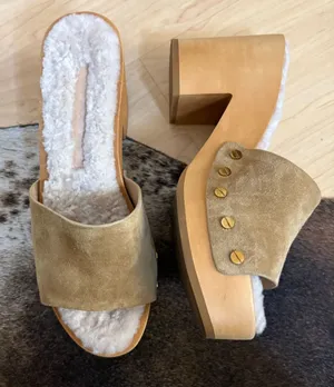 VERONICA BEARD Hannalee Sherpa Suede Open Toe‎ Mule Clog with Sherpa Size 5.5 thumbnail 1