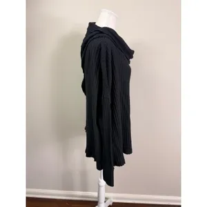 Free People Black Cowl Neck Waffle Knit Split Back Thermal Top Small P NEW thumbnail 2