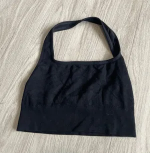 Black Ribbed Halter Crop Top thumbnail 1