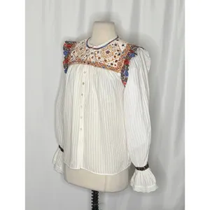 ANTIK BATIK Bernadette Embroidered Cotton Blouse White Boho Bohemian Small 38 thumbnail 6