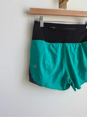 Lululemon Smooth Stride Shorts 4 Viridian Green Black Running Brief Lined Zip thumbnail 11