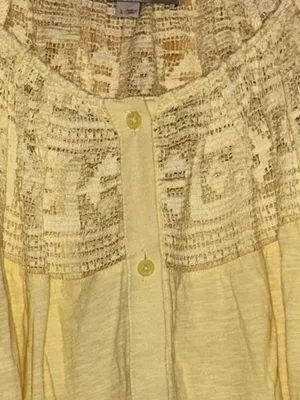 LOFT Pale Yellow Crochet Yoke Button-Front Blouse thumbnail 2