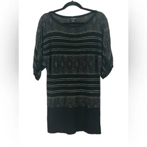 White House | Black Market Black Silver Shimmer Dolman Sweater Mini Dress Tunic XL thumbnail 4