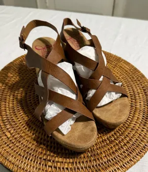 Jellypop Womens Brown Strappy Wedge Sandals Memory Foam Espadrille Heel thumbnail 1