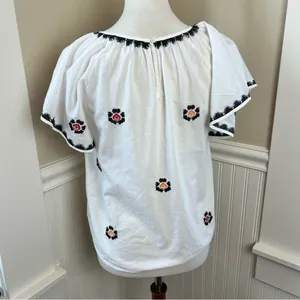 Madewell Embroidered Cross-Stitch Peasant Top White XXS NA322 thumbnail 11