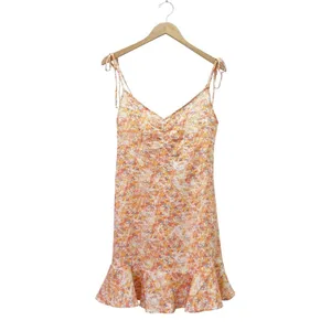 NWT Cloth & Stone Linen Floral Mini Dress Small Anthropologie Tie Strap Smocked thumbnail 2