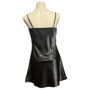 Cider Solid Satin Cowl Neck Cami Mini Dress Black Small thumbnail 3