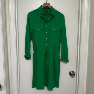 Lauren Ralph Lauren | Green Viscose Long Sleeve Button Front Shirt Dress, 8 thumbnail 2