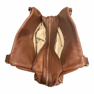 UGG‎ Brown Pebbled Leather Shoulder Bag Gold Hardware Zip Top Crossbody Purse thumbnail 6