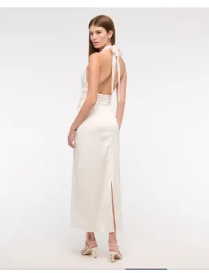 Abercrombie Rosette Satin Halter Dress Bridal thumbnail 3