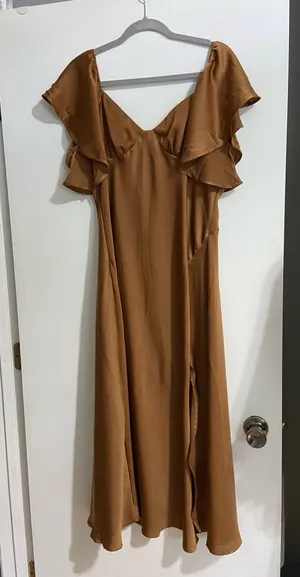 Chocolate maxi dress with ruffle sleeves thumbnail 1