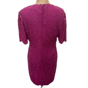 Vintage 80s Scala Beaded Sequin Cocktail Party Dress Fuschia Pink Size‎ PXL thumbnail 4