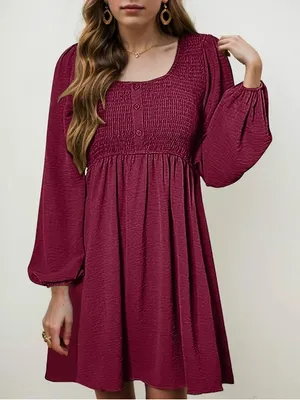 Dokotoo red smocked babydoll mini dress thumbnail 1
