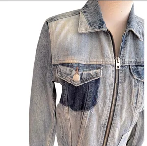 Lucky Brand Patchwork Tommy Trucker Denim Jacket Jean Jacket Zip Front Blue S thumbnail 6