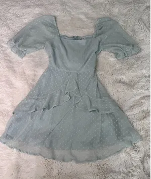 Blue Rain Francesca’s Swiss Dot Ruffle Mini Dress M Light Blue Puff Sleeve thumbnail 1