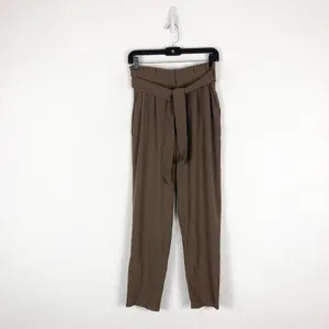 Athleta Skyline Plaid Pants Size 2 Brown Paperbag Tie Casual Lightweight thumbnail 4