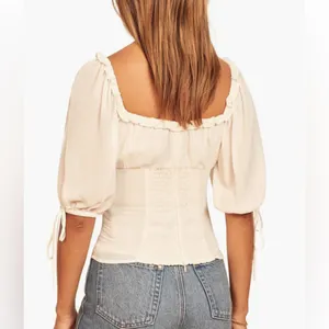 NEW Reformation Cantaloupe Ruffle Tie Sleeve Blouse Ivory 4 thumbnail 8