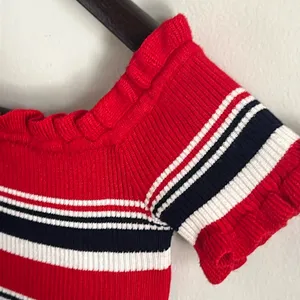 Almost Famous Y2K Striped Off the Shoulder Ribbed Knit Sweater Crop Top thumbnail 2