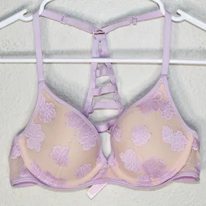 PINK Victoria's Secret Lightly Lined Legerement Double Lace/Flora Bra - Size 34B thumbnail 7