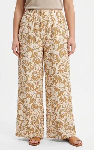 Philosophy Republic Floral Wide Leg Pull-On Pants S NWT Tan Cream thumbnail 1