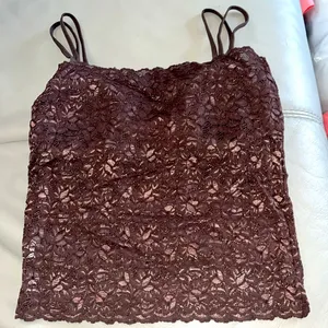 Y2K Brown Lace Built-In Bra Stretchy Cami Tank Top Size S thumbnail 4