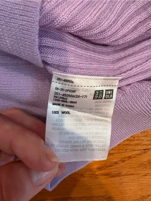 Uniqlo 100% Wool Ribbed Mock Neck Knit Top Lavender Purple Size Medium thumbnail 5