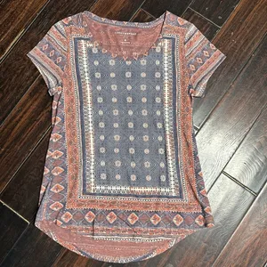 Lucky Brand Tee shirt boho print indie hippie casual California cotton short sleeve thumbnail 1