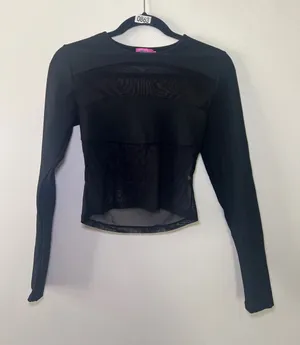 Edikted Black Long Sleeve Ribbed Top with Sheer Panels thumbnail 1